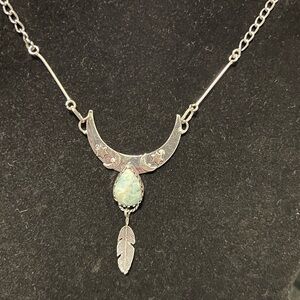 925 Silver and Larmar Feather Pendant Necklace 24 inch chain